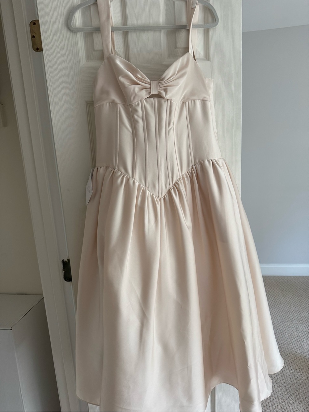 Azazie Cream Satin Bow-Front Formal Dress